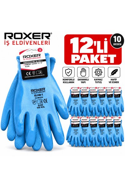 ROXER EL140-1 Mavi İş Eldiveni – 12 Çift – 10 Numara