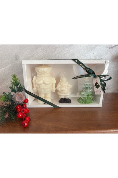 HandMadeBuy Set Cadou 3 Lumânări Decorative de Crăciun - Spărgătorul de Nuci,...