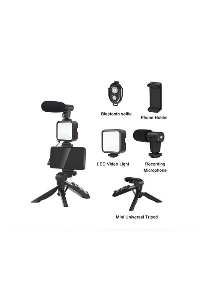 VLK Lions Kit de vlogging pentru filmări video pe YouTube, TikTok, cu trepied, microfon, panou LED, suport reglabil pentru telefon