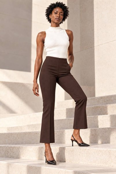 sevindi Women's Trousers Flare Trousers High Waist Pocketless Elastic Waist L...