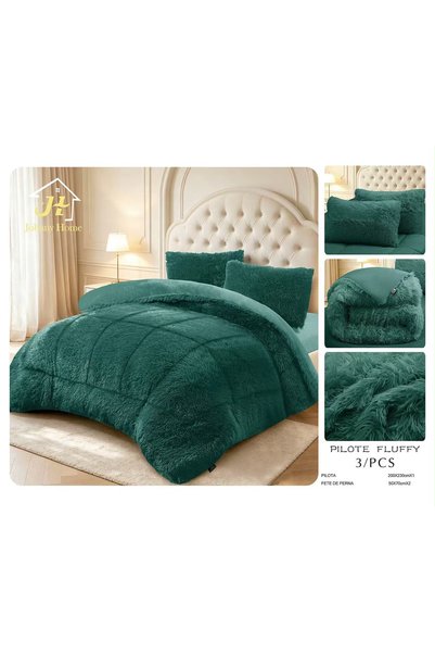 OEM Pilotă Pufoasă Verde Smarald 2 Persoane 3 Piese 200x230 cm, Model FA-03 M...