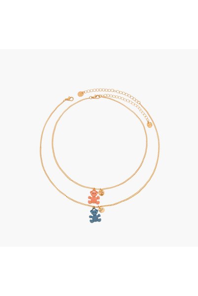 Lifestyle Pack of 2 Gold Tone Necklace with Bear Design