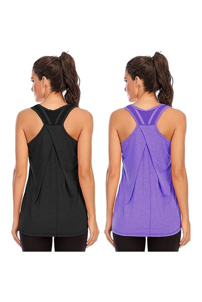 OtherMax Tricou tank top sportiv pentru femei, de antrenament, 2 buc, negru, ...