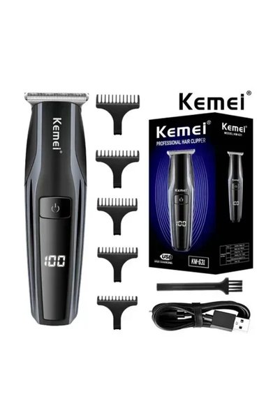 Kemei Επαναφορτιζόμενη ξυριστική μηχανή KM-631 σε μαύρο χρώμα