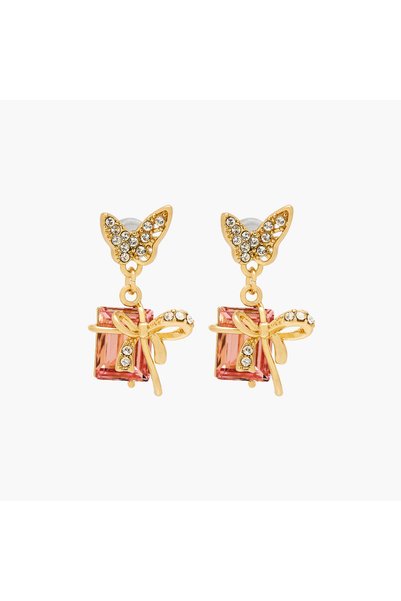 Lifestyle Gold Tone Swarovski Stone Embellished Dangling Earrings with Pushba...