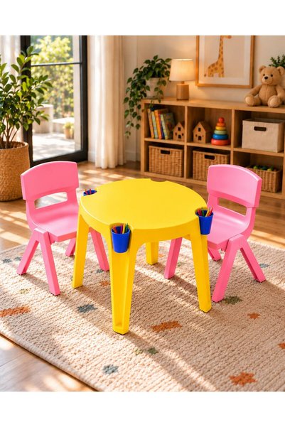 TrentonGCC Plastic Kids Table with Two Pockets and 2 Pcs Junior Chair Armless...