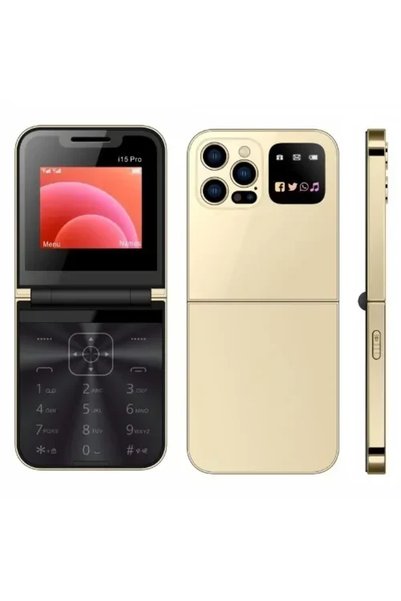 OEM Αναδιπλούμενο κινητό τηλέφωνο 2.4” με 2 sim i15 Pro σε χρυσό χρώμα