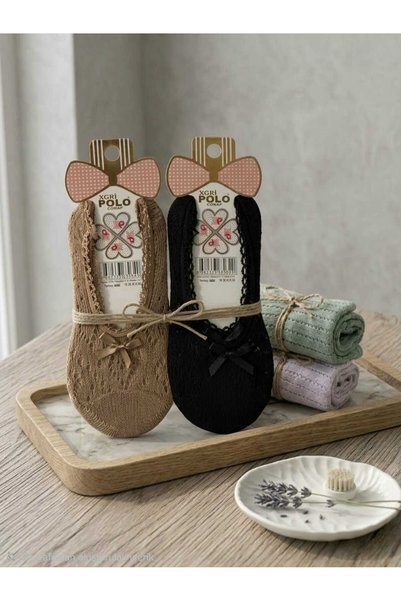 ArzaCollection طقم جوارب باليه نسائية مكون من قطعتين مزينة بفيونكة وتفاصيل دا...