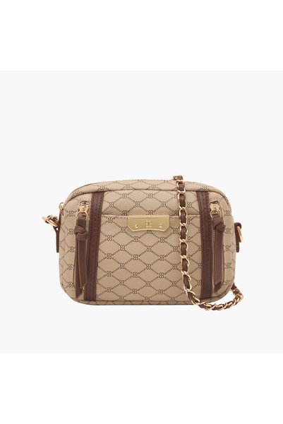 Bessie London Monogram Print Crossbody Bag with Chain Strap
