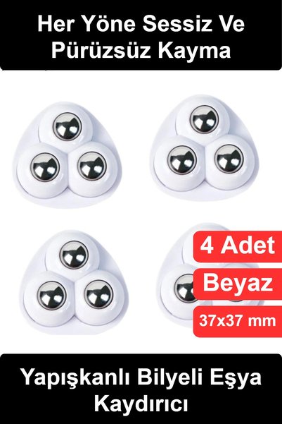 Wonara #EşyaKaydırıcı 4'lü 360 Derece Dönebilen Yapışkanlı Bilyeli Eşya Kaydırıcı Seti Mobilya Tekerleği Pa