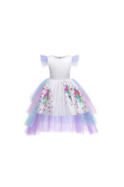 UNICORN Costume with detachable train for girls, 8-10 years, 130 cm, detachab...