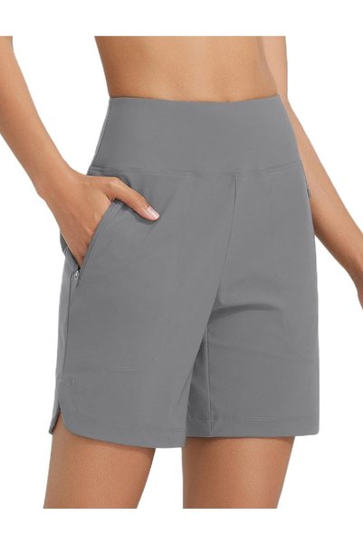 OtherMax Pantaloni scurți de baie pentru femei, uscare rapidă, elastici, gri XXL