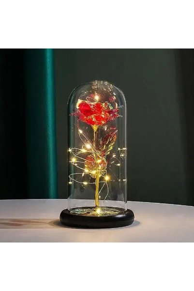 OEM Παντοτινό τριαντάφυλλο LED σε γυάλινο θόλο με μαύρη βάση σε κόκκινο χρώμα