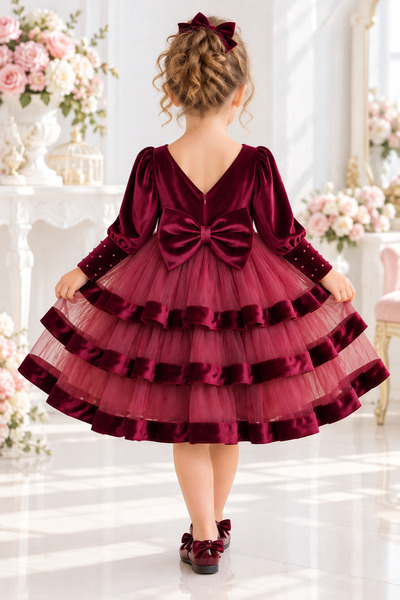 TREEMASS Girls' Velvet and Tulle Dress, Ideal for Special Occasions.