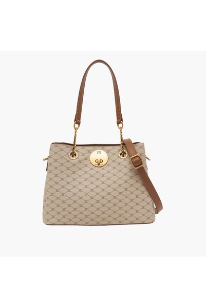 Bessie London Monogram Tote Bag with Chain Detail
