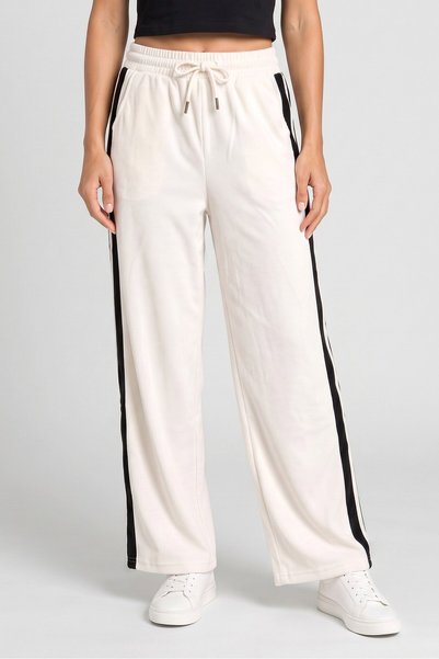 QED London Women Regular Fit Textured Straight Leg Pants, Ivory