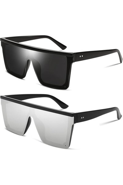 FEISEDY Oversized Square Trendy Sunglasses Womens Mens Futuristic Flat Top Vi...