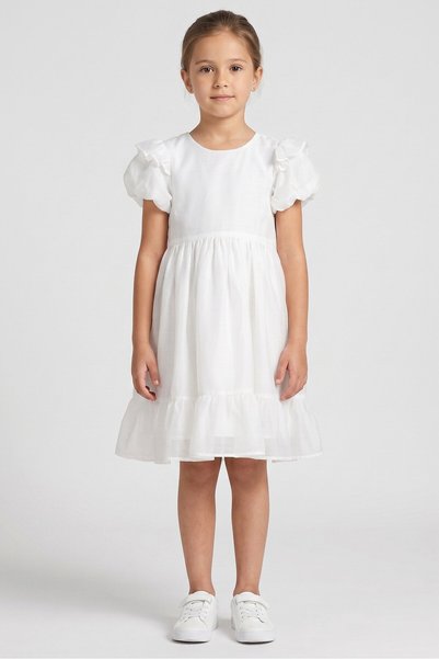 Luna Moon Kids Girl Solid Bow Back Dress, White