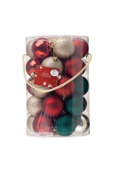 SHOPIENS Set Globuri Craciun Rosii Verzi Aurii Mate Lucioase Glitter Beteala ...