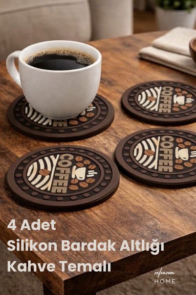 siliconist 4 Adet Silikon Bardak Altlığı Kahve Temalı