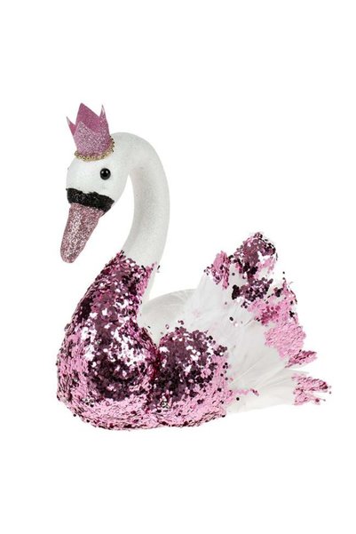 SHOPIENS Figurina Decorativa Craciun Lebada Spuma Alba Glitter Roz Coroana 18...