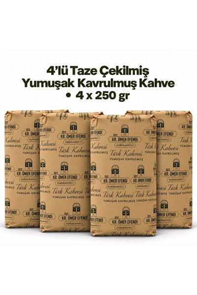 KuruKahveci Ömer Efendi Taze Çekilmiş Yumuşak Kavrulmuş Türk Kahvesi Seti 4 x 250 gr (Toplam 1000 gr)