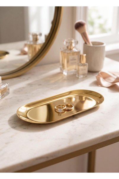 The Mia Linea Oval Çelik Servis Tabağı Gold 18 x 8 Cm
