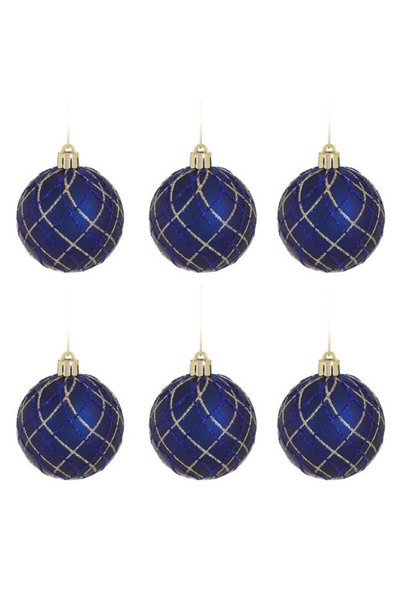 ANTBRO Set 6 Globuri de Crăciun Albastre Mate cu Model Plasă din Glitter Ø6cm...