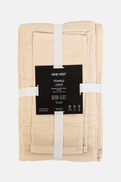 Nine West 3 Pcs Textured Premium Bath Towel Set, Beige