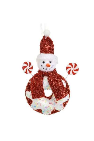 SHOPIENS Ornament Brad Craciun Om De Zapada Donut Acadele Tinsel Rosu Alb 12x...