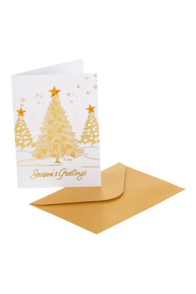 SHOPIENS Felicitare Craciun Brazi Folie Aurie Stea 3D Seasons Greetings 7x10c...
