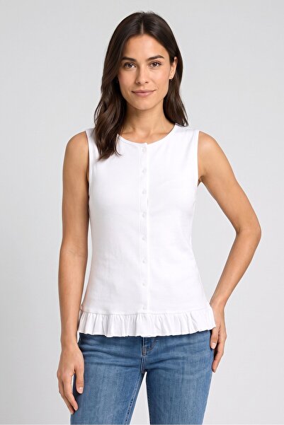 Brave Soul Women Round Neck Sleeveless Textured Tank Top, White
