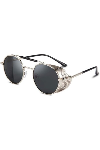 FEISEDY Steam Punk Sunglasses for Men Women Side Shield Round Steampunk Vinta...