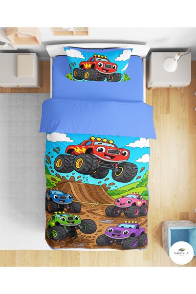 Vaveyla Home Cars Patterned 3D Digital Printed Single Boy Duvet Cover Set Chi...