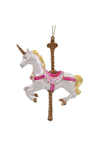 SHOPIENS Ornament Brad Craciun Calut Carusel Alb Auriu Fucsia Paiete Roz Glit...
