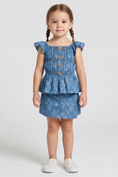 Penelope Mack Toddlers Girl 2 Pcs Floral Print Top And Bottom Set, Blue