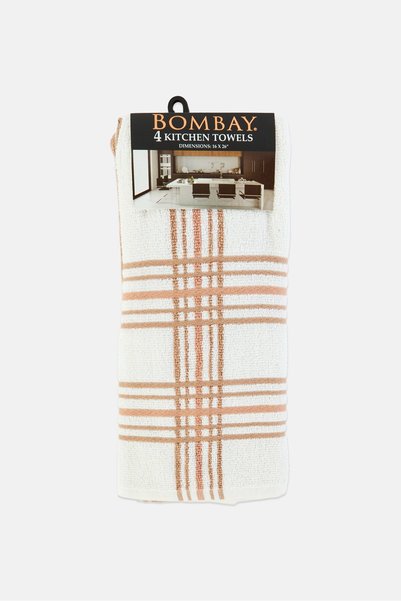 Bombay 4 Piece Plaid Double Sided Kitchen Towels, Multicolor