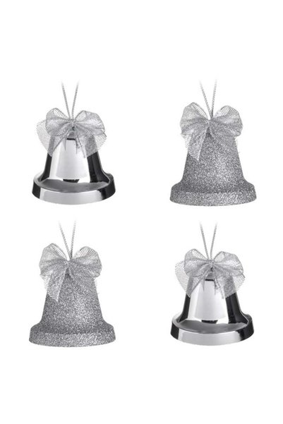 ANTBRO Set 4 Ornamente de Crăciun Clopoței Argintii Strălucitori cu Glitter ș...