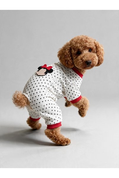 Kemique Polka Dot Rouge Minny Köpek Tulumu | Siyah Beyaz Puantiyeli Penye Köp...