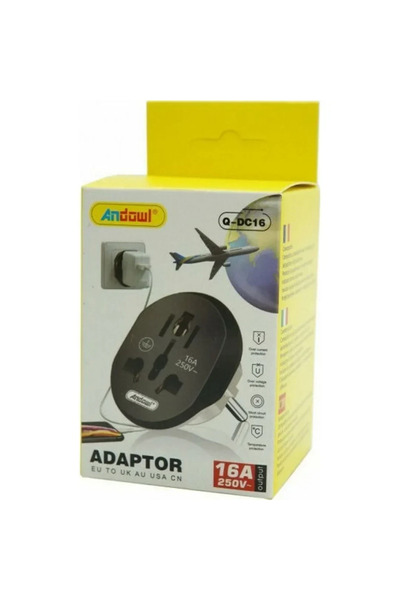 Andowl Αντάπτορας Τροφοδοσίας universal 250V 16A ΕU σε UK/AU/USA/CN Γκρι Q-DC16
