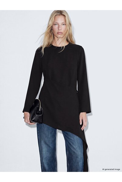LC Waikiki Rmz Gi̇yi̇m Farkiyla Zero Roba Collar Asymmetric Cut Blouse