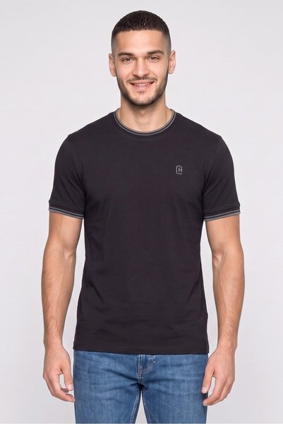 Crosshatch Men Crew Neck Short Sleeve Embroidered Logo T-Shirt, Black