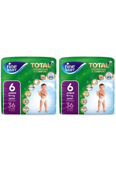 Fine Baby مقاس 6، جونيور، 16+ كجم، 36 حفاضة (عبوة من قطعتين)