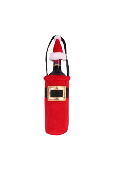 SHOPIENS Husa Sticla Vin Craciun Rosie Cu Caciula 12x20cm Decor Masa Festiva ...