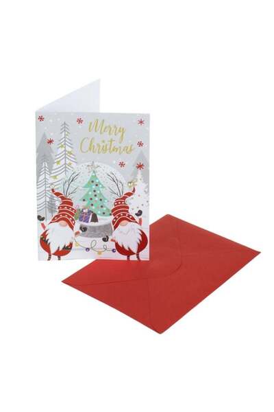 SHOPIENS Felicitare Craciun Gnomi Brazi Stea 3D Argintie Cristale Merry Chris...