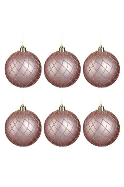 SHOPIENS Set Globuri Craciun Roz Mate Model Plasa Glitter Roz Sampanie 8cm 6 ...