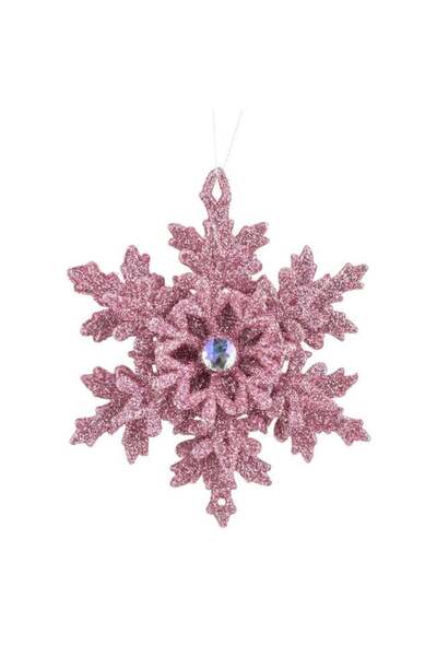 ANTBRO Ornament Brad de Crăciun Fulg de Zăpadă 3D Roz cu Glitter și Cristal 1...