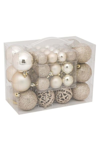 ANTBRO Set 50 Globuri de Crăciun Bej Mate, Strălucitoare și cu Glitter 3-4-6c...