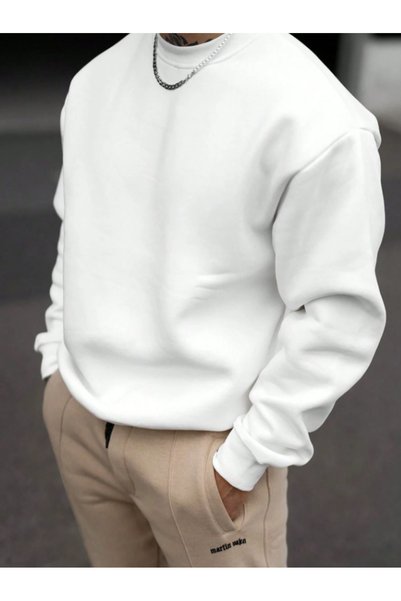 thefun fashion Men's Crew Neck 3 Thread Basic Plain Sweatshirt