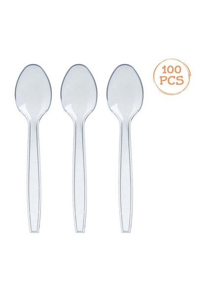 SHOPIENS Lingurite Reutilizabile Plastic Transparent 15.2cm Set 100 Bucati Pe...
